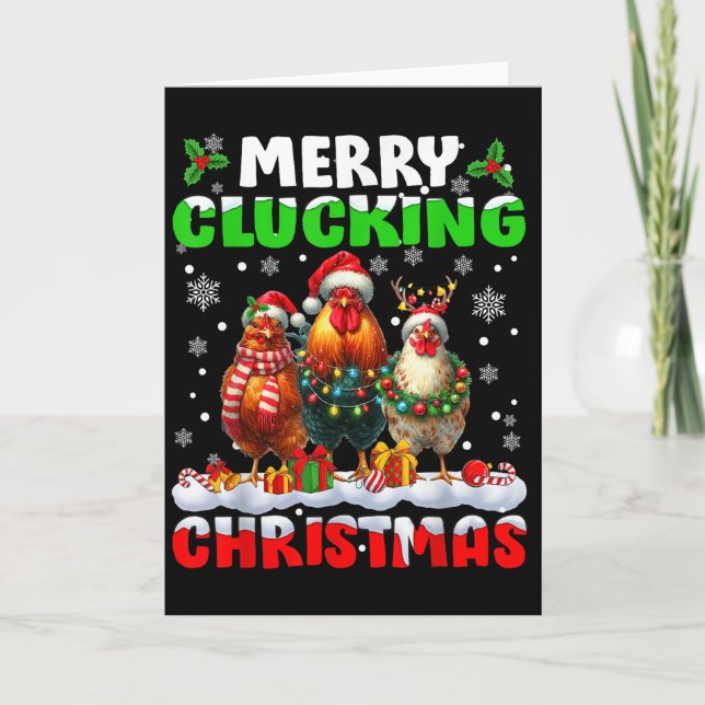 Merry Clucking Christmas Funny Chicken Santa Hat X Kort (Framsida)