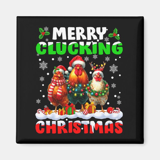 Merry Clucking Christmas Funny Chicken Santa Hat X Magnet (Framsidan)