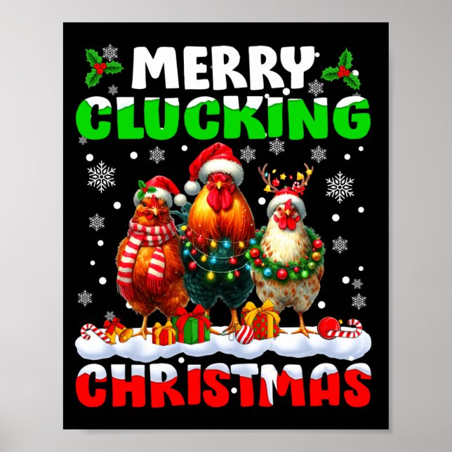 Merry Clucking Christmas Funny Chicken Santa Hat X Poster (Framsidan)