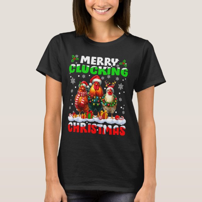 Merry Clucking Christmas Funny Chicken Santa Hat X T Shirt (Framsida)