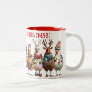 Merry Clucking jul - Chicken Chorus Line Två-Tonad Mugg