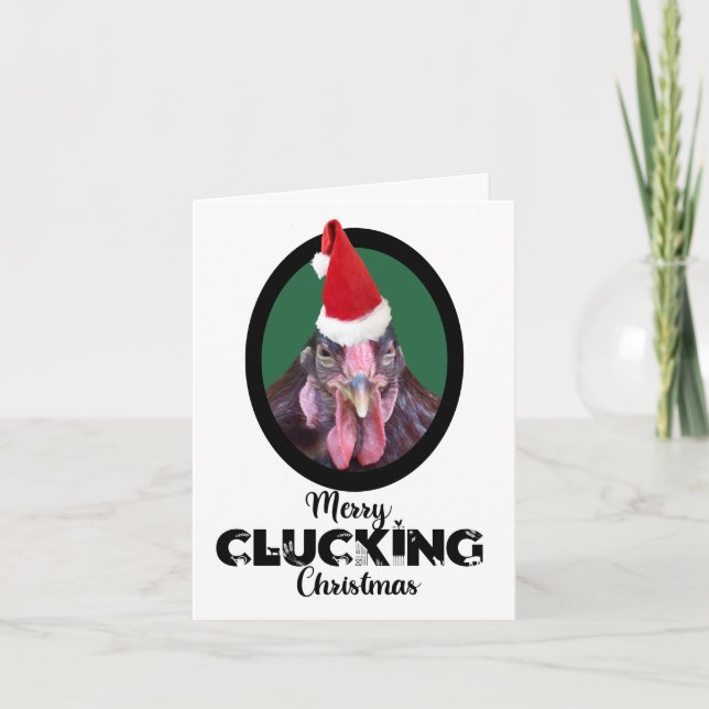 Merry Clucking jul Chicken Hat Helgkort (Framsida)