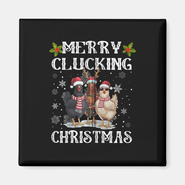 Merry Clucking jul Funny Chicken Santa Hat L Magnet (Framsidan)