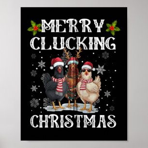 Merry Clucking jul Funny Chicken Santa Hat L Poster