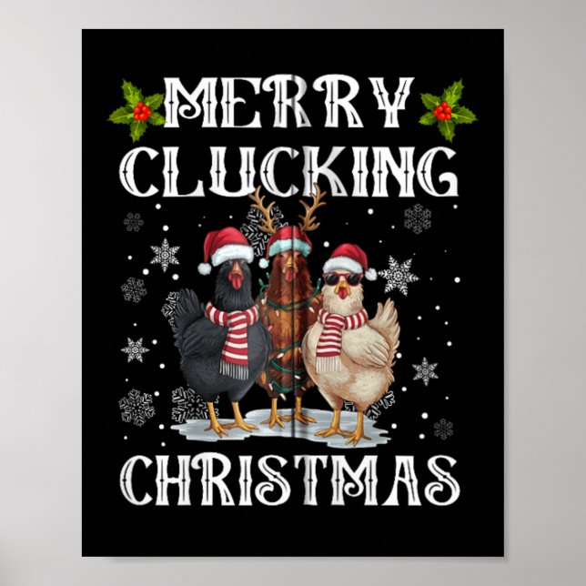 Merry Clucking jul Funny Chicken Santa Hat L Poster (Framsidan)