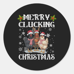 Merry Clucking jul Funny Chicken Santa Hat L Runt Klistermärke