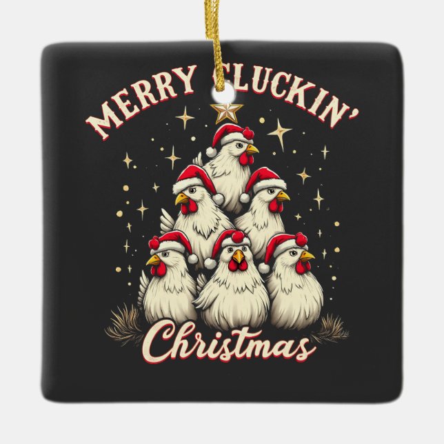 Merry Clucking jul Funy Chicken Tuppar Julgransprydnad Keramik (Framsida)