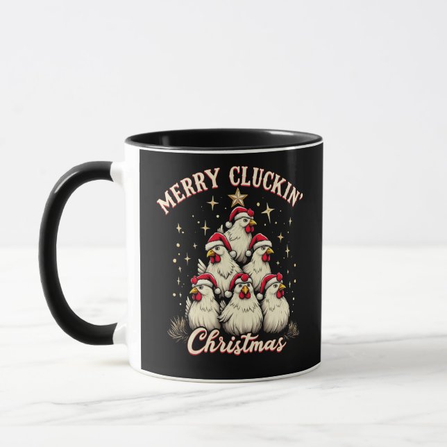 Merry Clucking jul Funy Chicken Tuppar Mugg (Vänster)