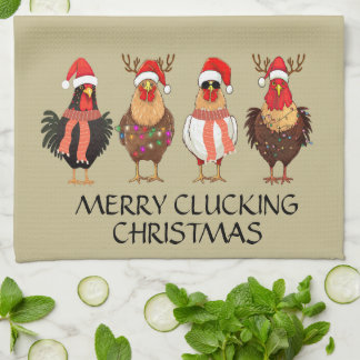 Merry Clucking-jul - fyra jultomtegrens Kökshandduk