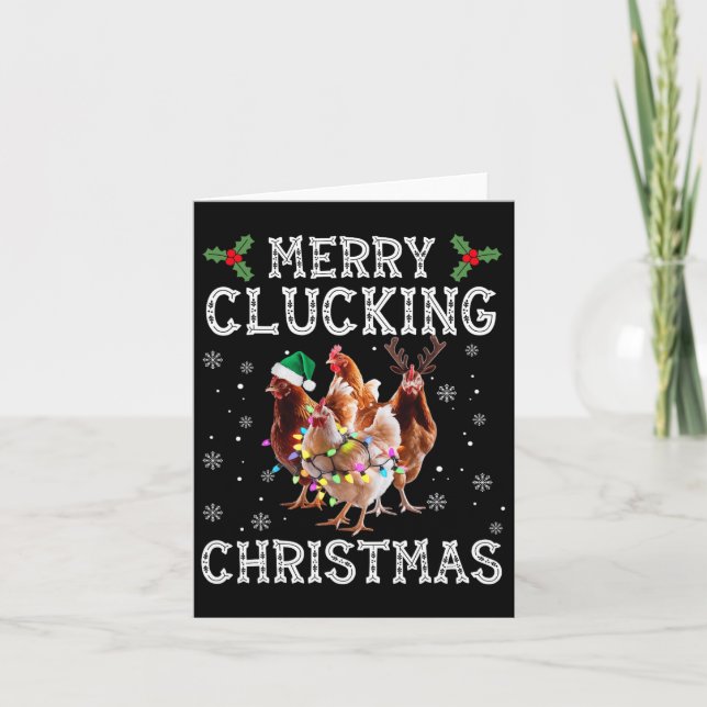 Merry Clucking jul samt julfinny Chicken Santa Hat Kort (Framsida)