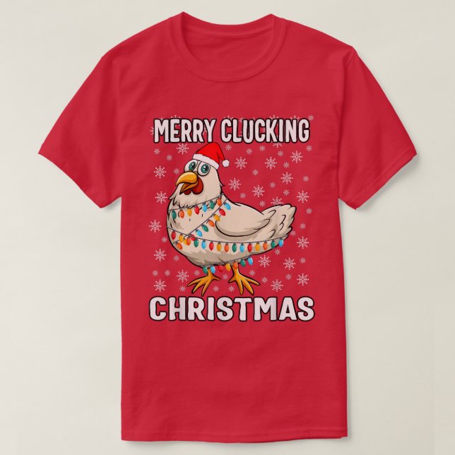 Merry Clucking jul Santa Hat Chicken T Shirt (Design framsida)
