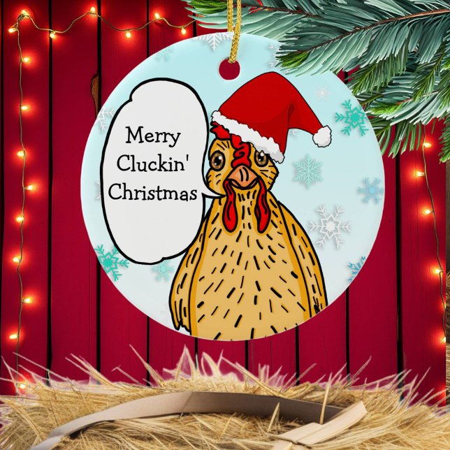 Merry Cluckin's jul Funny Chicken Julgransprydnad Keramik (Skapare uppladdad)