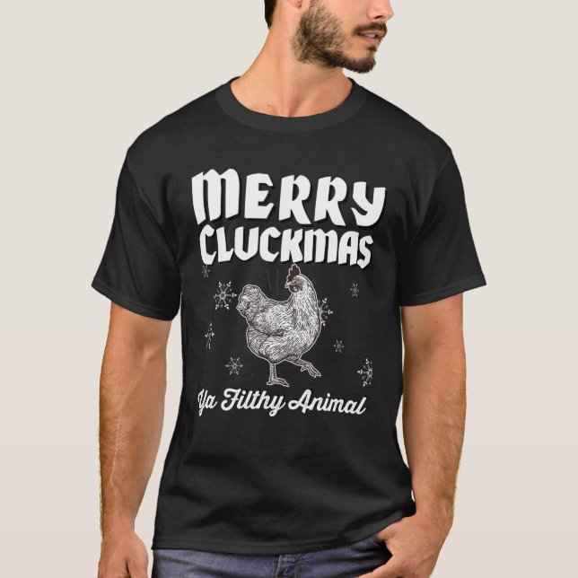 Merry Cluckmas Funny Chicken jul Retro Vinta T Shirt (Framsida)