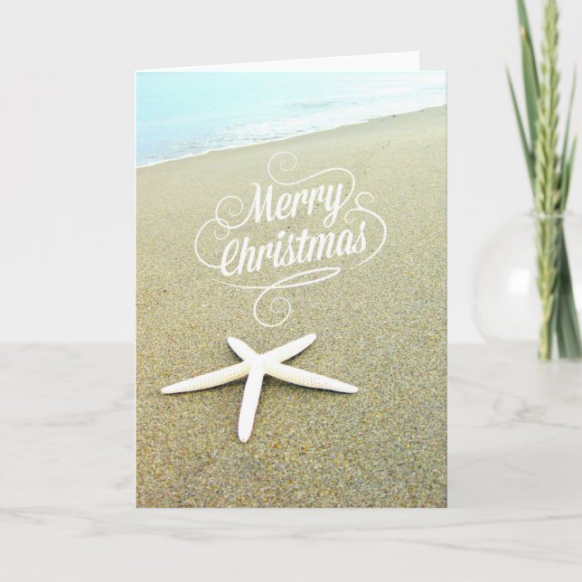 Merry Coastal Beach jul Starfish Card Helgkort (Framsida)
