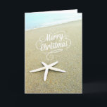 Merry Coastal Beach jul Starfish Card Helgkort<br><div class="desc">Ett strandfoto med vit finger-stjärnfisk.</div>