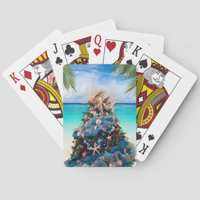 Merry Coastal jul Tropical Beach Holiday Tree Casinokort (Baksidan)