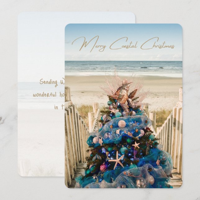 Merry Coastal jul Tropical Beach Holiday Tree Julkort (Fram/baksida)