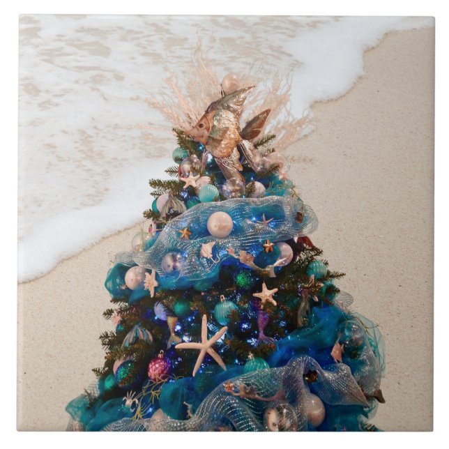 Merry Coastal jul Tropical Beach Holiday Tree Kakelplatta (Framsidan)