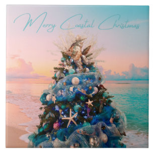 Merry Coastal jul Tropical Beach Holiday Tree Kakelplatta