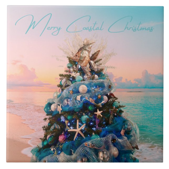 Merry Coastal jul Tropical Beach Holiday Tree Kakelplatta (Framsidan)