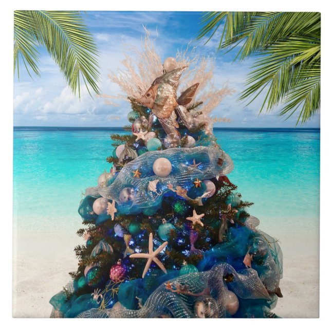 Merry Coastal jul Tropical Beach Holiday Tree Kakelplatta (Framsidan)