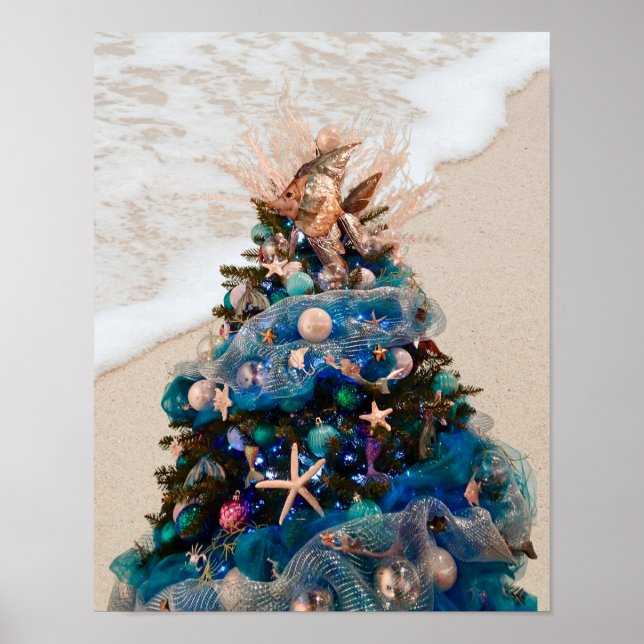 Merry Coastal jul Tropical Beach Holiday Tree Poster (Framsidan)