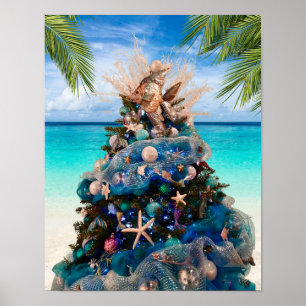 Merry Coastal jul Tropical Beach Holiday Tree Poster