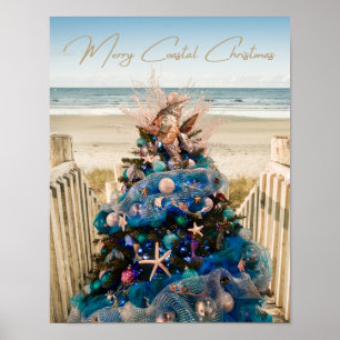 Merry Coastal jul Tropical Beach Holiday Tree Poster