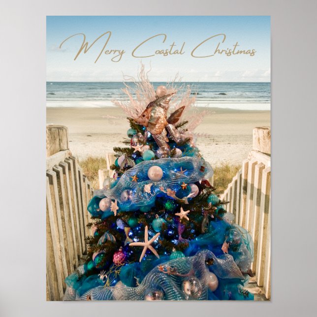Merry Coastal jul Tropical Beach Holiday Tree Poster (Framsidan)