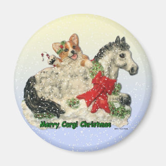 "Merry Corgi jul" Corgi & Pony Magnet