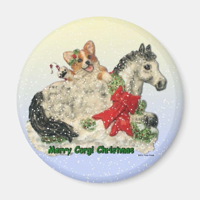 "Merry Corgi jul" Corgi & Pony Magnet (Framsidan)