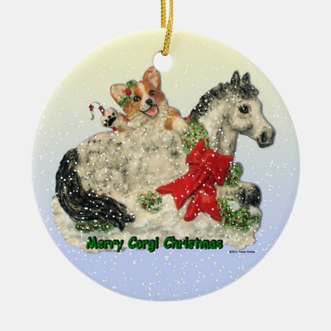 "Merry Corgi jul" Corgi & Pony-prydnadsföremål Julgransprydnad Keramik (Framsidan)