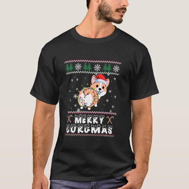 Merry Corgmas Corgi Ugly Julgran Light Sant T Shirt (Framsida)