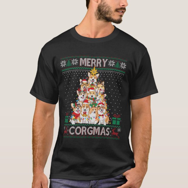 Merry Corgmas Ugly Sweater Funny Corgi jul T T Shirt (Framsida)