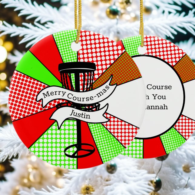 Merry Course-mas Disk Golf Pun-Personlig Julgransprydnad Keramik (Skapare uppladdad)
