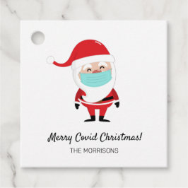 Merry Covid jul Jultomten Wearing Facemask Gåvor Etiketter