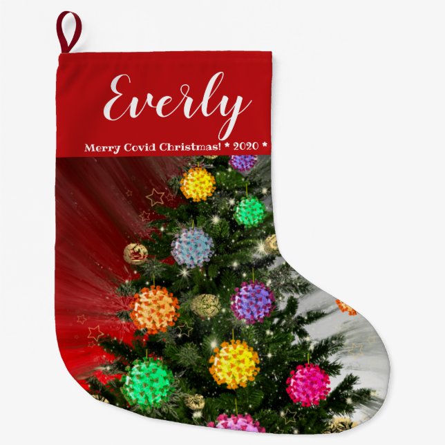 Merry Covid jul-molekylen träd ornamant Stor Julstrumpa (Framsidan)