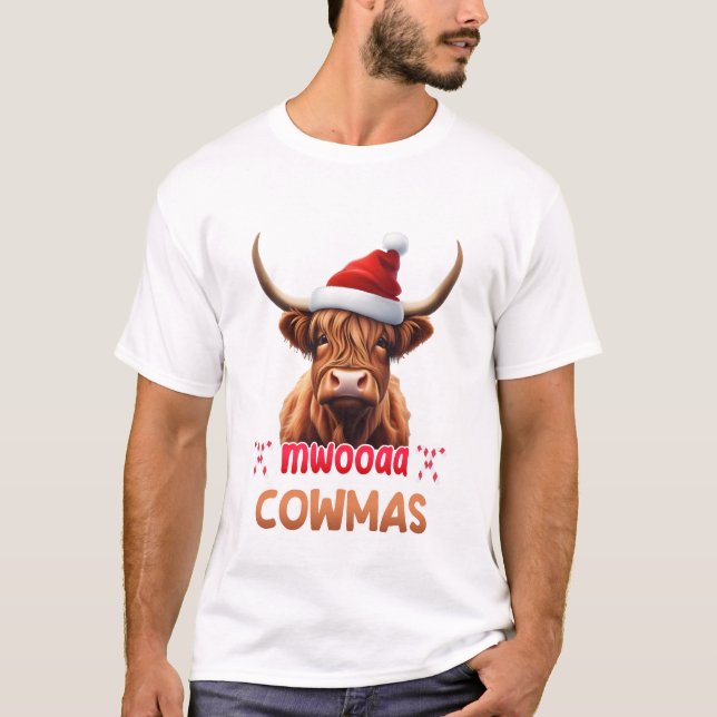 Merry Cowmas Cute jultomten Calf Julafton T Shirt (Framsida)