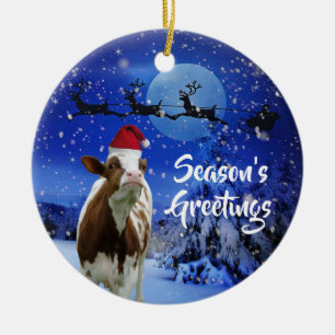 Merry Cowristmas Santa Cow Helgdag Julgransprydnad Keramik