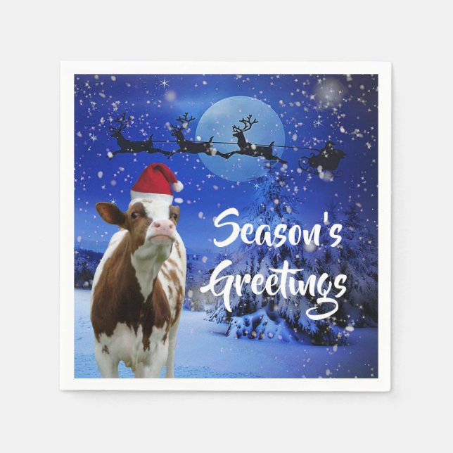 Merry Cowristmas Santa Cow Helgdag Pappersservett (Framsidan)