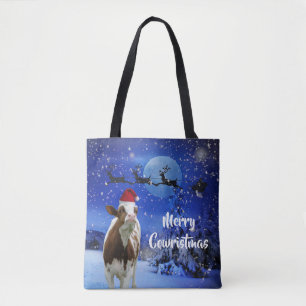 Merry Cowristmas Santa Cow Helgdag Tygkasse