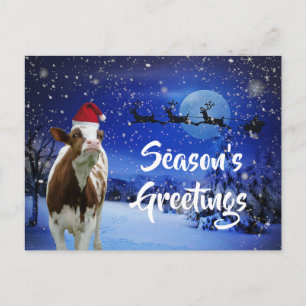 Merry Cowristmas Santa Cow Helgdag Vykort