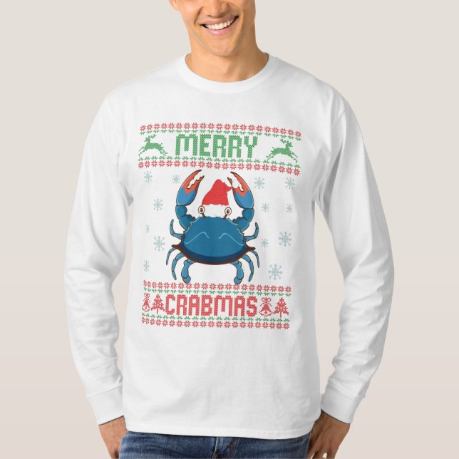 Merry Crabmas Funny Crab Ugly Christmas Sweater T Shirt (Framsida)