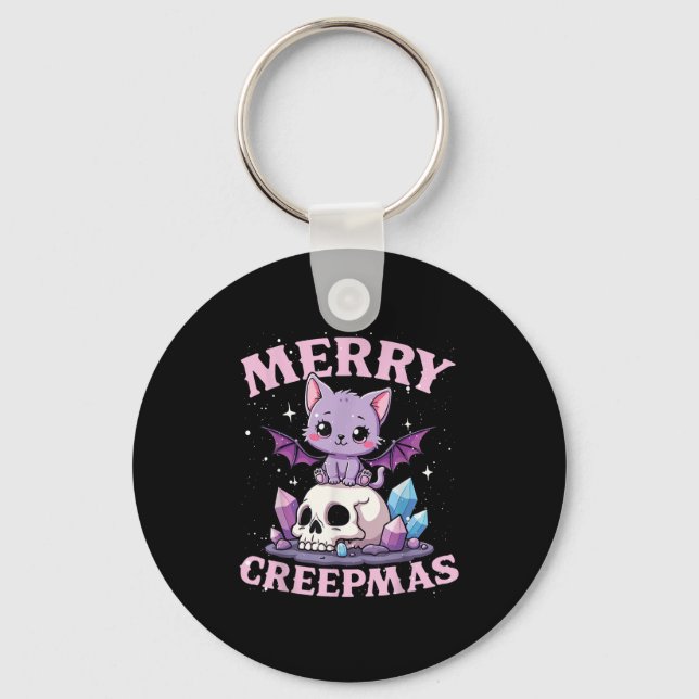 Merry Creepmas Cat Pastel Goth Christmas Skull For Nyckelring (Framsida)