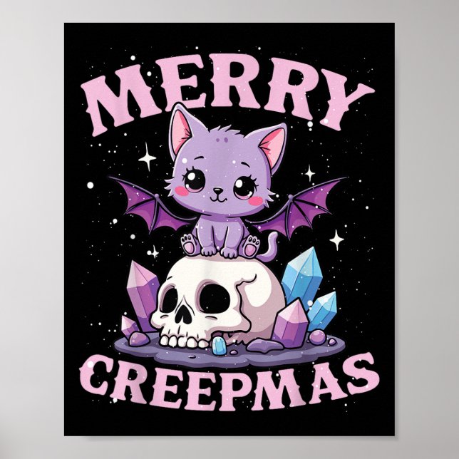 Merry Creepmas Cat Pastel Goth Christmas Skull For Poster (Framsidan)