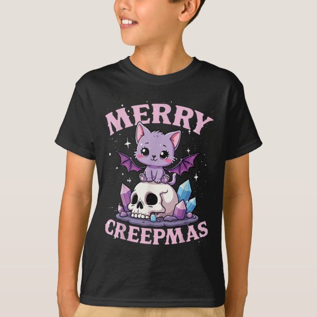 Merry Creepmas Cat Pastel Goth Christmas Skull For T Shirt (Framsida)