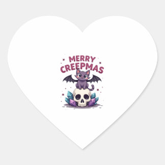 Merry Creepmas Cat Pastel Goth Christmas Skull T-S Hjärtformat Klistermärke