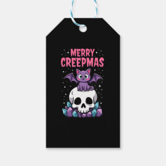 Merry Creepmas Cat Pastel Goth Christmas Skull T-S Presentetikett
