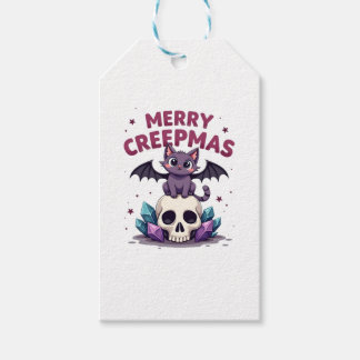 Merry Creepmas Cat Pastel Goth Christmas Skull T-S Presentetikett