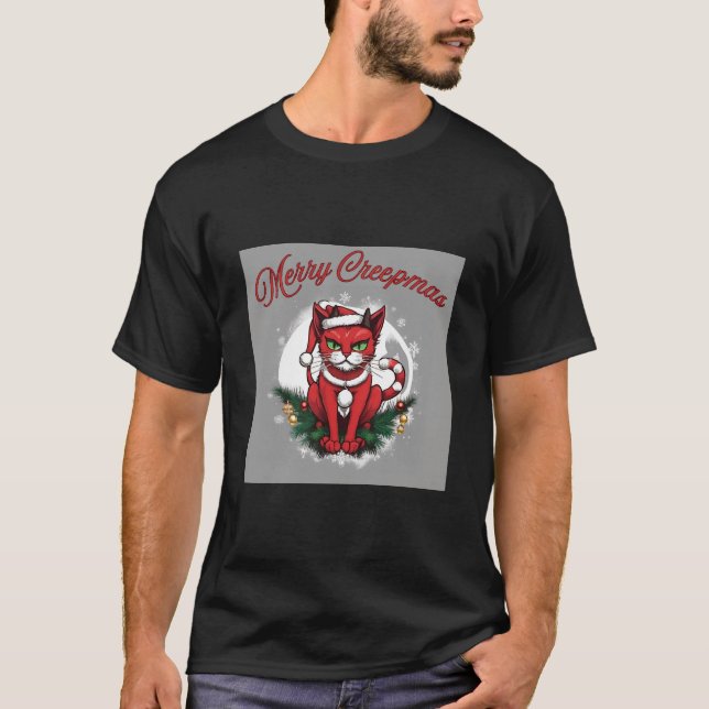 Merry Creepmas Cat T-Shirt (Framsida)